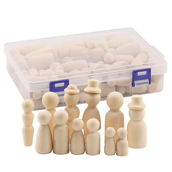 LEORX play peg people 55Pcs Craft Kits Light Yellow Wood Shape Figures