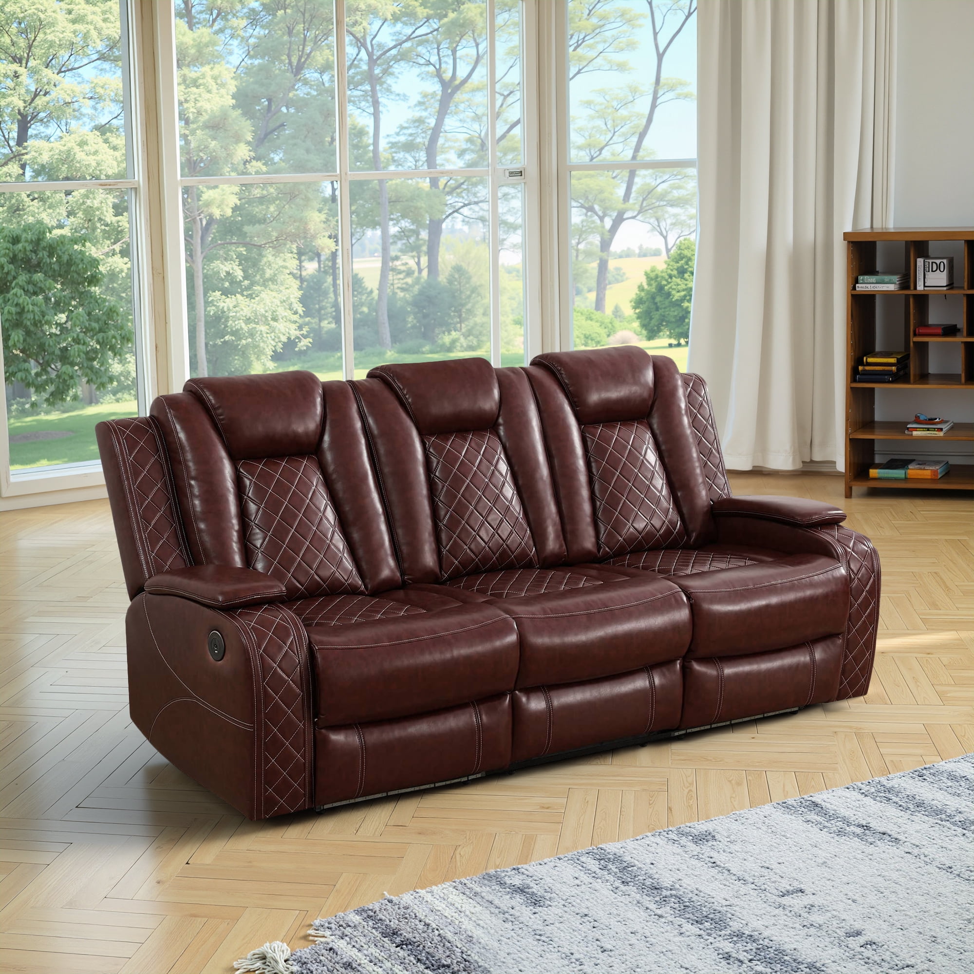 MAYEERTY ed Breathing Leather Living Room Sectional Recliner Sofa