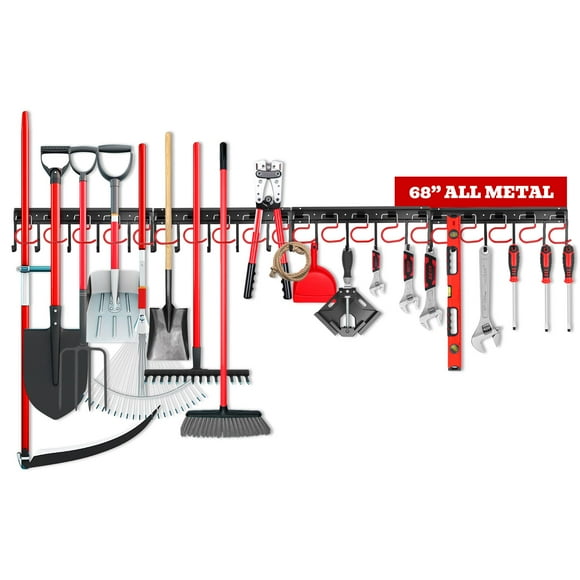 68" All Metal Garden Tool Organizer Hooks - Garage Wall Organizer Sturdy Garden Tool Storage System Yard Tool Garage Tool Organizer Wall Mount Shed Organization Shovel Broom Rake Hold