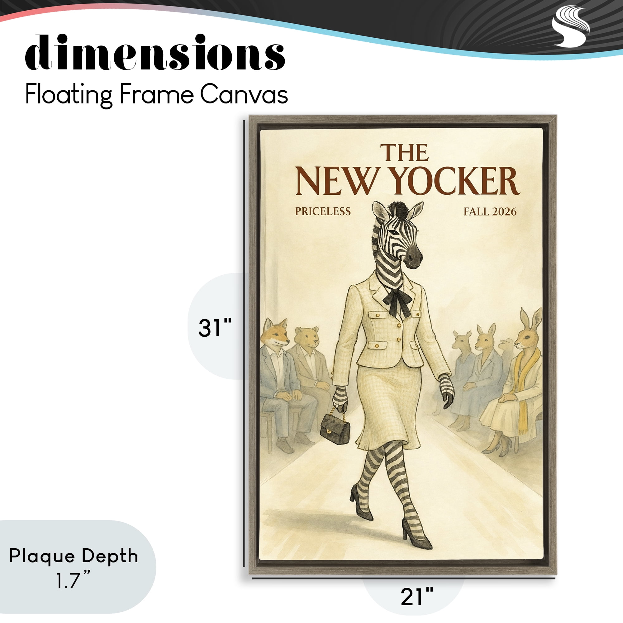 Stupell Industries New Yocker Zebra Model Brown Framed Floater Canvas Wall Art, design by Grotto Studios