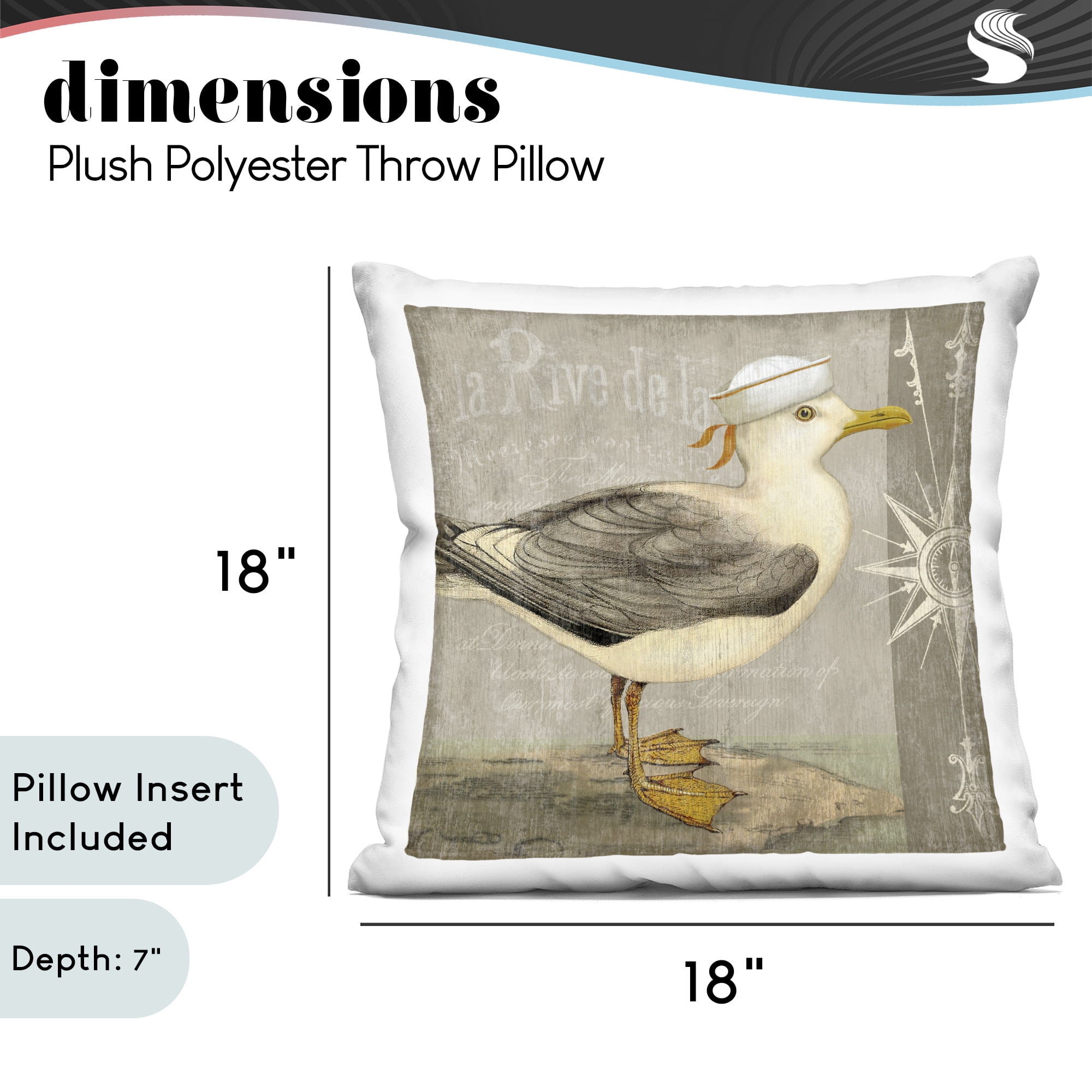 Stupell Industries Rustic Little Seagull Decorative Printed Throw Pillow, design by Suzanne Nicoll, 18 x 7 x 18