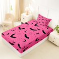 thumbnail image 4 of Homewish Girly Halloween Bat Twin Sheets,Moon Sun Print Bedding,Hot Pink Black,3 Pieces,1 Fitted Sheet and 1 Pillowcase, 4 of 6