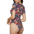 thumbnail image 2 of Vsdgher Skull colorful daisy Prinr Short Sleeve Body suit for Womens, Sexy Onesie One Piece Round Neck Bodysuit Shapewear Tummy Control-XX-Large, 2 of 7