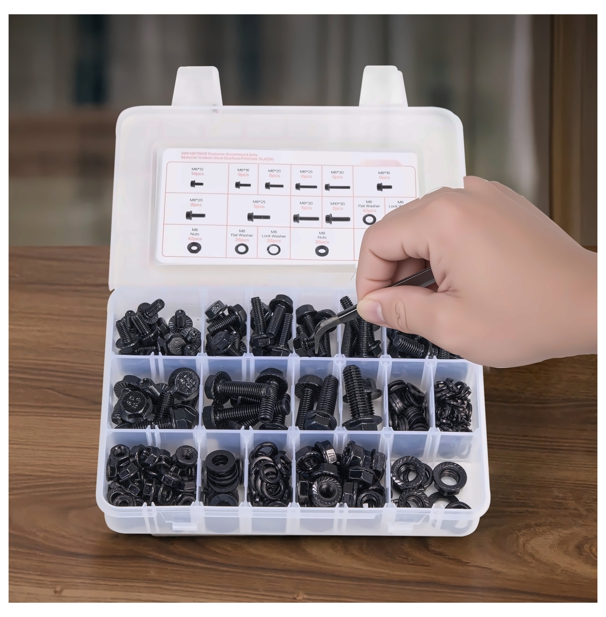 280 Pcs Metric Bolt Nut Assortment Kit - M6 M8 M10 Alloy Steel Fastener Set - Repair & DIY Hardware - Organized Storage Box Included