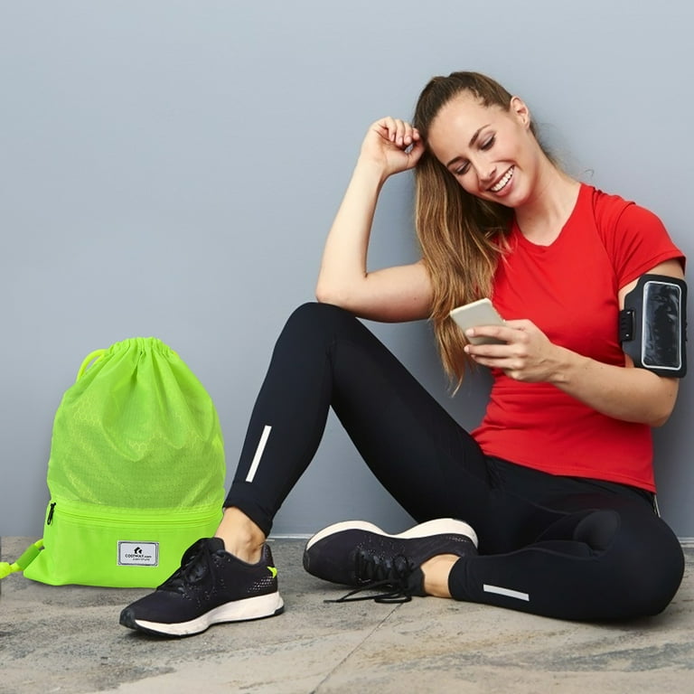 Costway Green Drawstring Backpack, Folding Sports Sack with