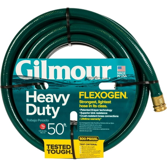 Flexogen 3/4 in x 50 ft Garden Hose, Heavy Duty Water Hose, Flexible and Kink Resistant Outdoor Hose, Green