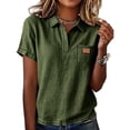 thumbnail image 1 of Uootdi Women's Collared Pocket Color Block Short Sleeve Solid Casual Tops Office Commute Style Lightweight Breathable Loose Fit Shirts Gift, 1 of 6