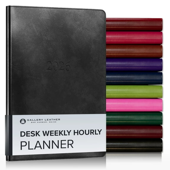Gallery Leather Desk Weekly Hourly Planner 2026 - Acadia Black - 8x5.5"