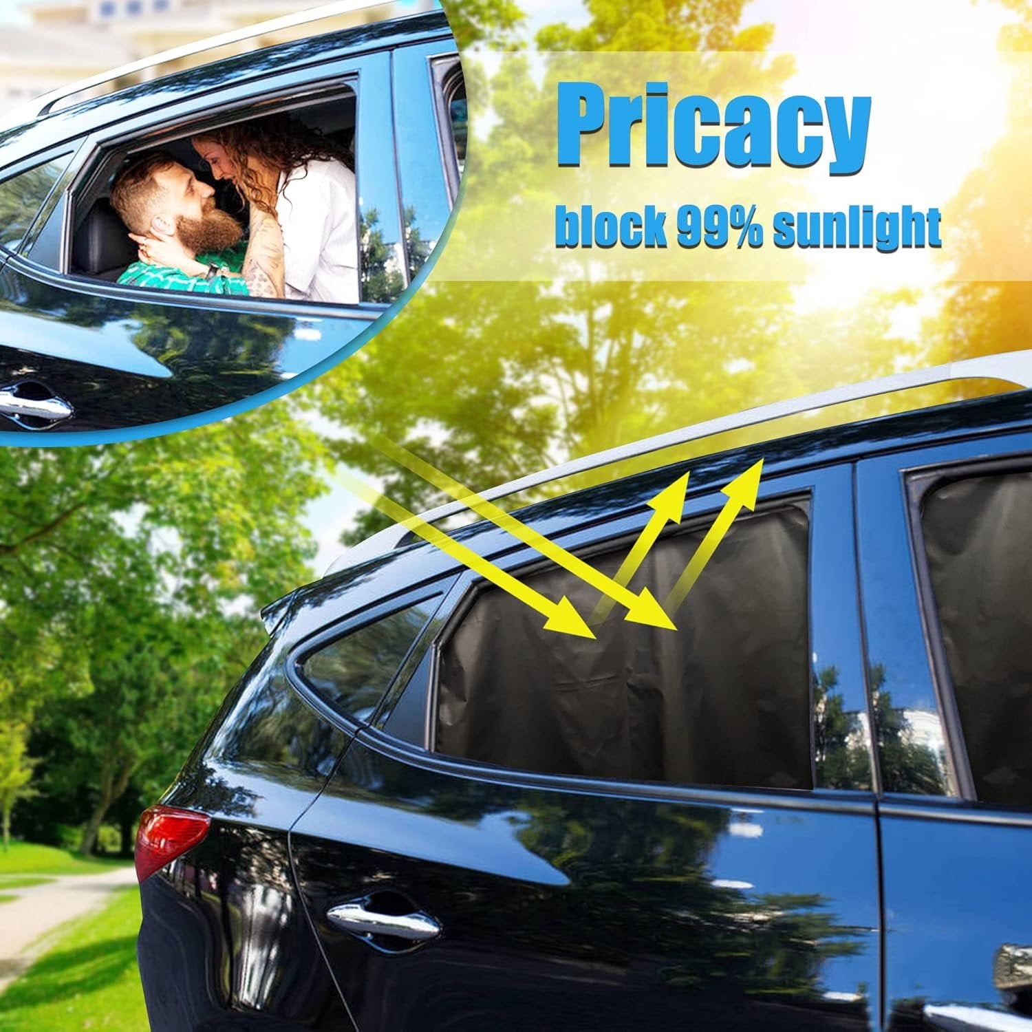 4-Pack Magnetic Car Window Sun Shades – Blackout Privacy Curtains for Baby, Sleeping– Side Window Sunshade for SUV MPV Sedan