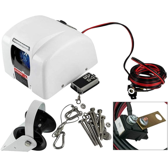 TFCFL 45 LBS Boat Electric Anchor Winch Marine Saltwater Anchor Windlass Kit with Remote Control,12V Heavy Duty Towing Winches,Anchors Up to 45 LBS, for Fishing Boat Pontoon Boat