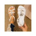 thumbnail image 1 of Women'S Round Toe Sponge Comfortable Sandals With Gold Buckles And Elastic Weave Design Flat Shoes, 1 of 5