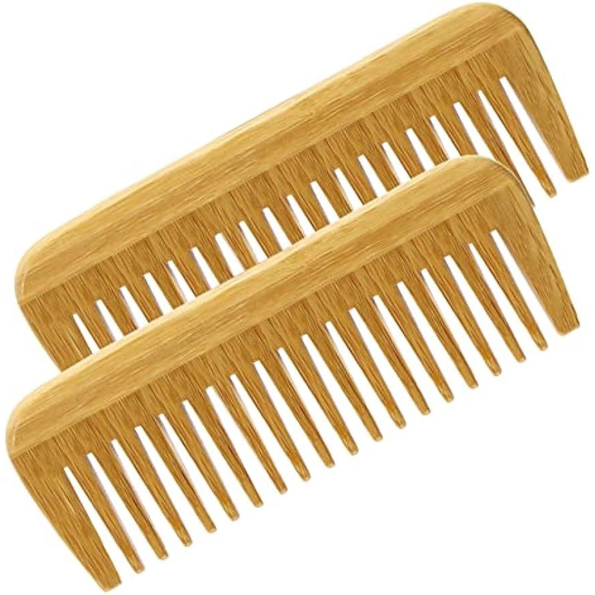 ZWHong Natural Bamboo Wooden Hair Comb for Women and Men - Eco Friendly Wide Tooth Comb Detangling Curly Hair and Beard Comb For Men（2PCS）