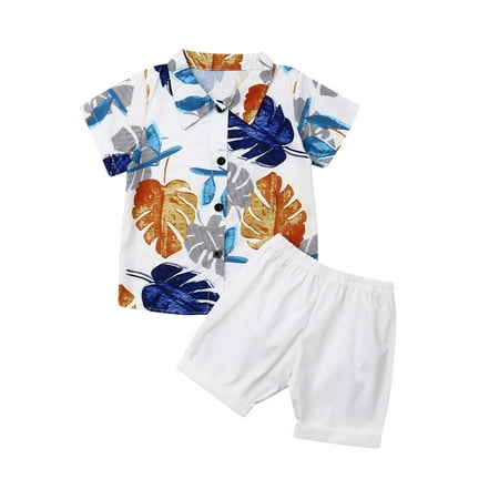 

One opening Baby Boys Clothes Hawaii Print Shirt + Solid Color Short Pants
