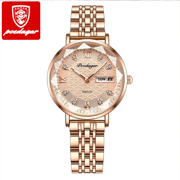 POEDAGAR Women's Watch New Fashion Stainless Steel Women's Watch Waterproof Date Quartz Wristwatch Luxury Gift for Girlfriend