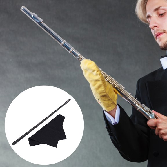 2Pcs/Set Flute Cleaning Rod Smooth Surface Reusable Enough Length High Efficiency Anti-break Inside Tube Cleaning Instrument Care Flute Cleaning Stick Cloth Kit Musical Instrument Accessories