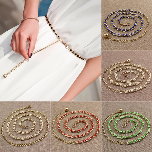SmartBy Waist Belt Beads Decoration Adjustable Faux Pearl Dress Waist Belt for Women
