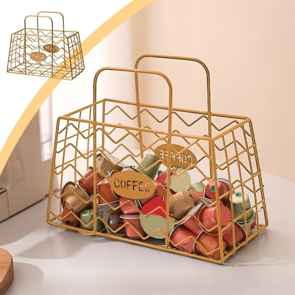 SUTENGDA Iron Coffee Pod Storage Basket Organizer Modern Mesh Design Kitchen Counter Holder for K Cups Nespresso Capsules Tea Bags 9.8x8.3x4.9 inch Black Metal Wire Container Home Office