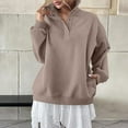 thumbnail image 4 of Women's Loose Button Up Pullover Oversized Drop Shoulder Sweatshirt Casual V Neck Long Sleeve Solid Color Sweatshirt, 4 of 9