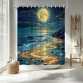 thumbnail image 2 of Beach Moonlight Shower Curtain Ocean Coastal Blue Gold Starry Night Sky Sea Waves Full Moon Nature Scenery Bathroom Curtains Set Polyester Fabric with Hooks-36"W x 72"L (Pack of 1), 2 of 7