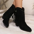 thumbnail image 4 of Dasayo Womens Boots Dress Black Wide Width Ankle Fringe Low Heel Snip Toe Boots Women Shoes 36, 4 of 9