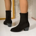 thumbnail image 5 of Bnwani Women Low Heel Boots Shoe Fall Winter Fashion Pile Pointed Toe Thick Chunky Ankle Versatile Casual Suede Boot Black Size 5.5, 5 of 9