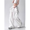 thumbnail image 4 of Pantalones cargo holgados y holgados for mujer, pantalones largos de cintura alta con retales de encaje y cierre de cordón, 4 of 7