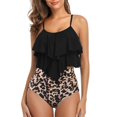 thumbnail image 4 of Swimsuit for Women Two Piece Double Flounce top with High Waisted Ruched Bottom Tankini Set Swimwear Bathing Suit Plus Size, 4 of 6