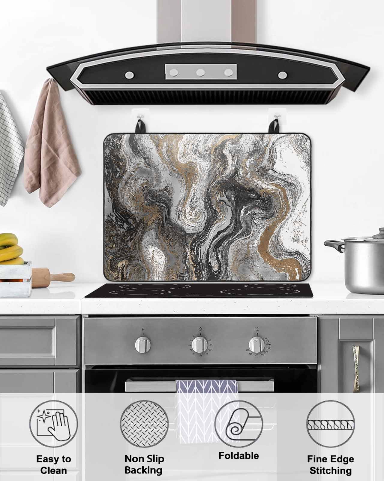 nqOlkjepod Large Induction Cooktop Protector Mat 24"x21", Black Marble Stove Top Covers for Electric Stove, Retro Chic Abstract Mottled Texture Art Stove Burner Cover Mats, Glass Top Stove Cover