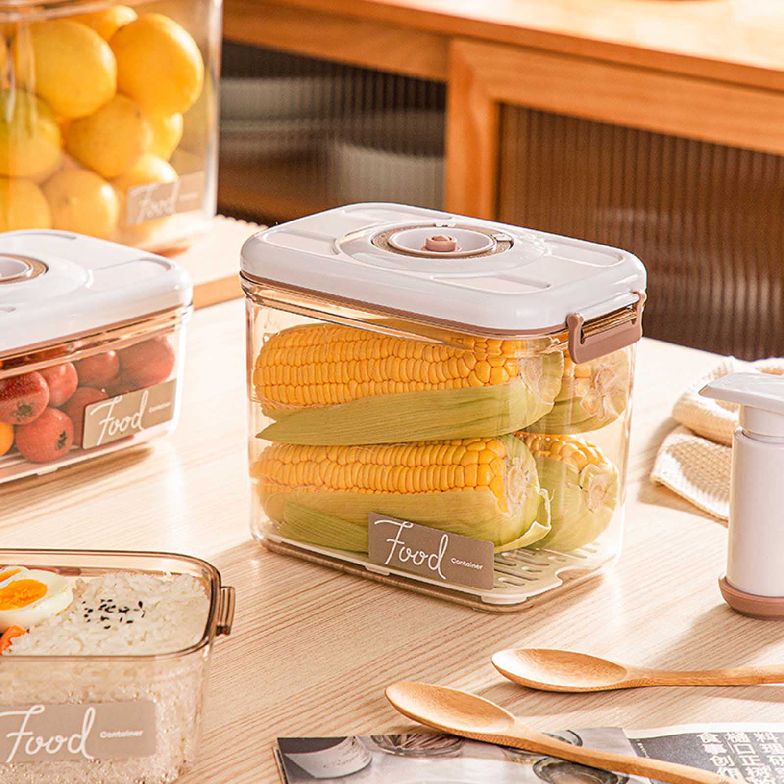 RABBITH Rectangle Square Vacuum Container Large Capacity Vacuum Sealer for Foods Fruits Kitchen Food Storage Box with Air Pump