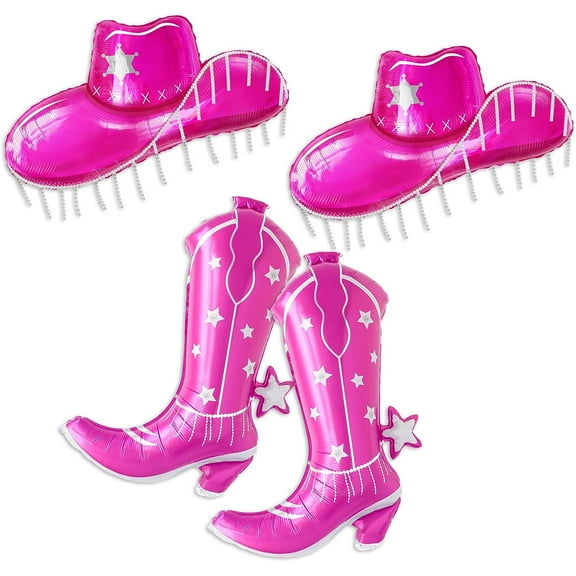 Cymylar Pink Cowgirl Boots and Hat Balloon,Western Cowgirl Balloons Birthday Party Decoration(4Pcs)