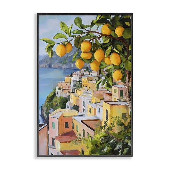 Stupell Industries Cottage Mediterranean Lemon Tree Scenery Black Framed Giclee Art, 12 x 18, by Creative Studio