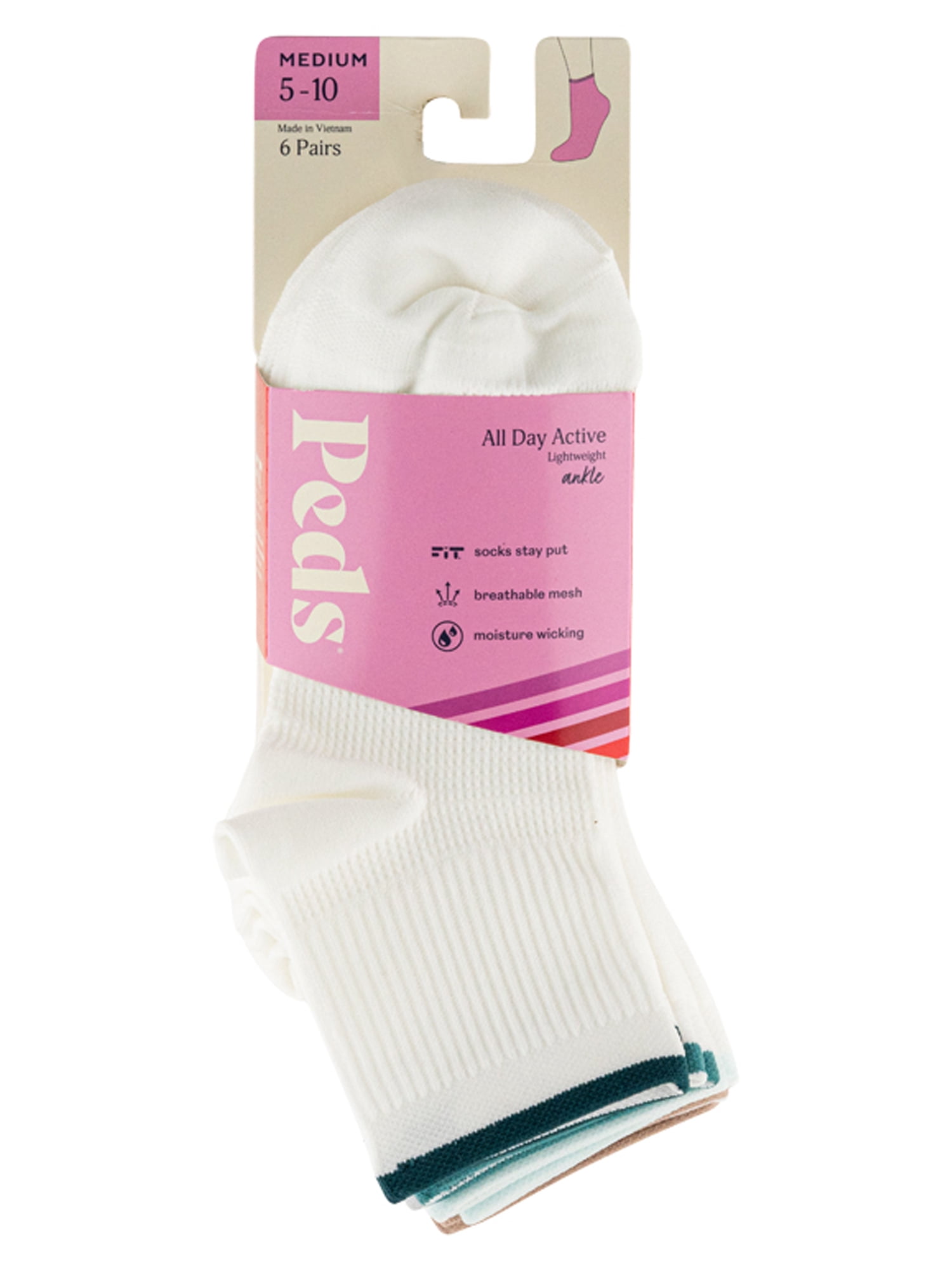 Peds Women's All Day Active Ankle Socks, 6 Pairs