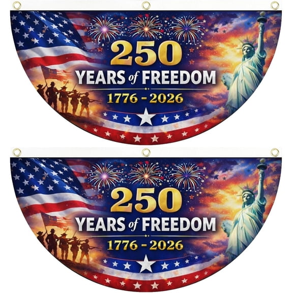 2PCS 250th Anniversary 250 Years of Freedom 1776-2026 Patriotic 4th of July 1.5X3 Bunting Flag Vintage Fan shaped