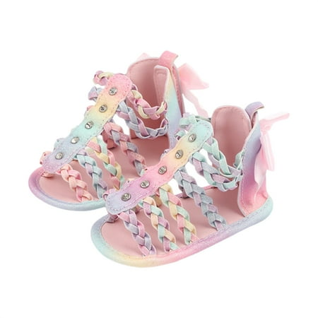 

Blotona Baby Girls Summer Sandals Anti-Slip PU Leather Hollow Out Flat Shoes with Back Bow for 3-11 Months