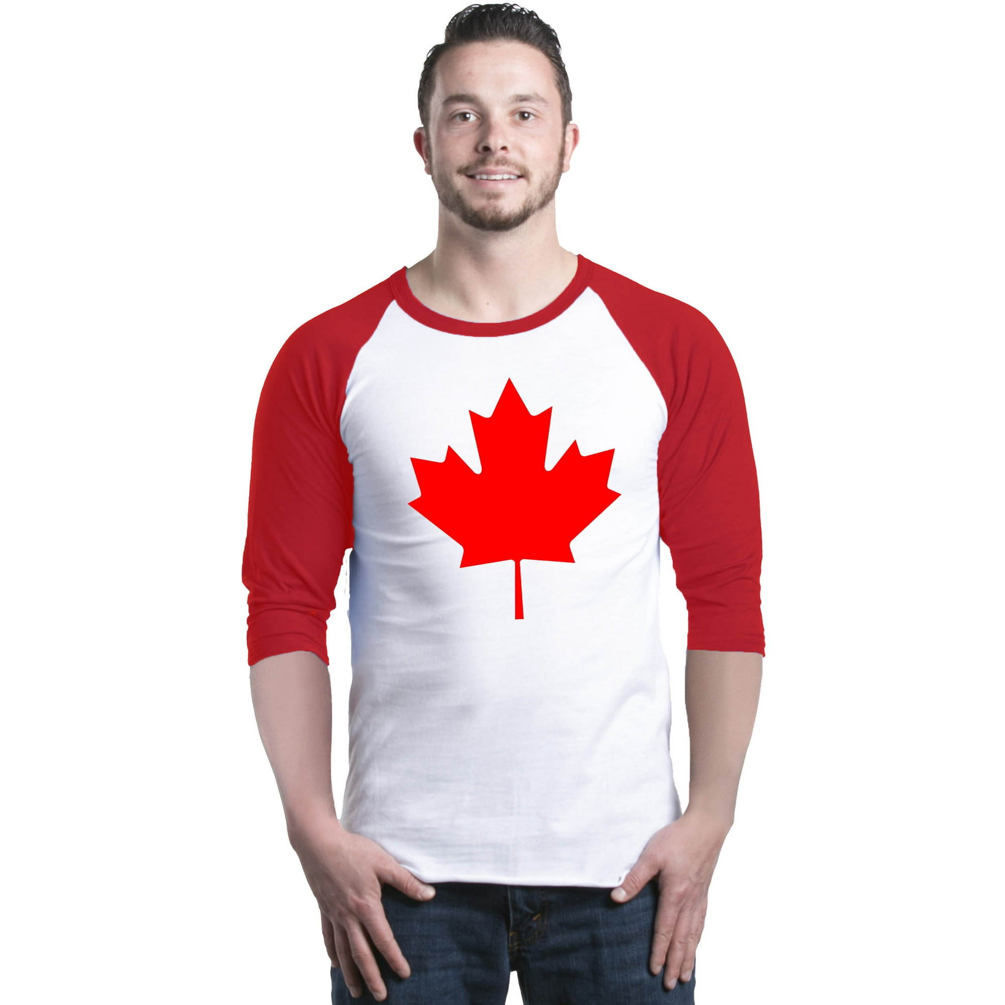 Shop4ever Men's Canada Red Leaf Raglan Baseball Shirt