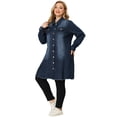 thumbnail image 3 of Unique Bargains Juniors' Plus Button Down Long Sleeve Denim Outerwear Jacket 4X Dark Blue, 3 of 6