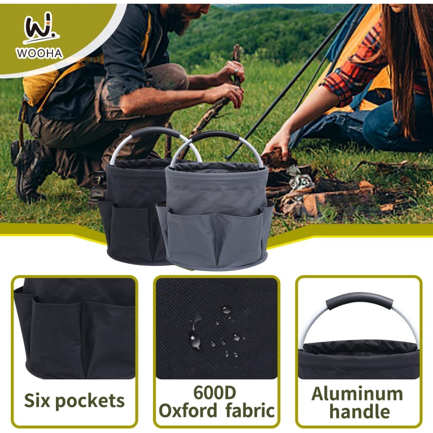 Tool Organizers Bag 34L Collapsible Tool Bag Laundry Organizer Outdoor Camping Garden Harvest Basket Home Bathroom Storage Bath Wash Bag（Black+Grey）