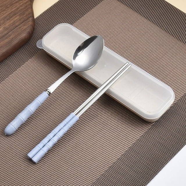 pstuiky 2-In-1 Stainless Steel Spoon & Chopsticks Set Travel Utensils with Case Portable Camping Cutlery