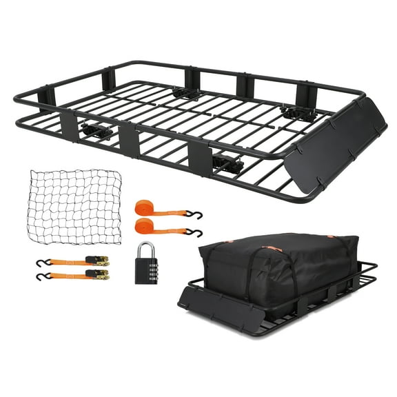 Rugerasy Universal 200LB Roof Rack Basket with 15 Cubic Ft Waterproof Bag, Cargo Net, Ratchet Straps, Universal Rooftop Cargo Carrier Luggage Holder Fits,for SUV, Truck,64"x 39"x 6"