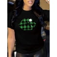 thumbnail image 1 of 1pc Women'S Polyester Crew Neck T-Shirt with Saint Patrick'S Day Lip & Clover Print, Casual Short-SlCamisetas de verano para mujer, manga corta, cuello redondo, casual, lindo, con gráficos, camisetas, 1 of 7