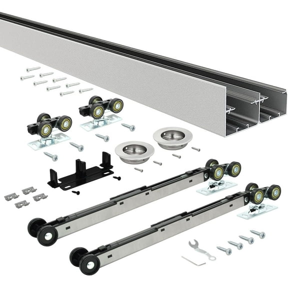 Nuk3y Bypass Sliding Door Hardware Soft Close with Finger Pulls (60" Track, Aluminum)