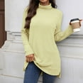 thumbnail image 5 of Qulqfy Knitting Cotton Long Sleeve Shirt for Women Yellow Dressy Casual Turtleneck Blouses Tunic Fall Shirts for Women, 5 of 7