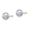thumbnail image 2 of Real 14kt Yellow Gold 5-6mm Grey Round Freshwater Cultured Pearl Stud Post Earrings; for Adults and Teens; for Women and Men, 2 of 3