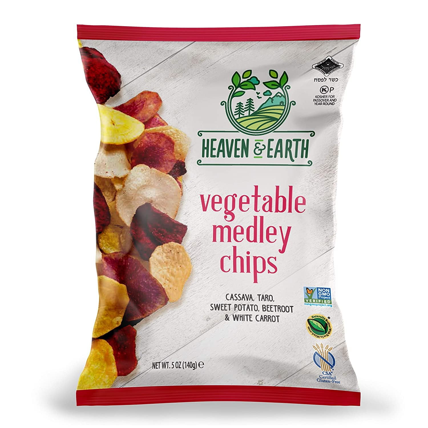 Heaven & Earth Veggie Chips, Vegetable Medley chips, 5oz 2 Pack Gluten Free, Non GMO