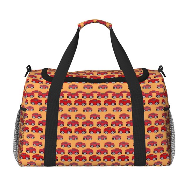 Fotbe Red Cars Bolsa de Viaje con Estampado, Bolsa de Fin de Semana para Mujer con Compartimento para Zapatos, Bolsa de Gimnasio con Bolsillo Húmedo
