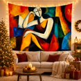 thumbnail image 3 of Figure Depicted Pensive with Resting Pose Head Tilted, Mystical Fantasy for Space Lovers, Galaxy Room Decor, Housewarming Gift, Tapestry Wall Hanging for Bedroom and Dorm, 3 of 7