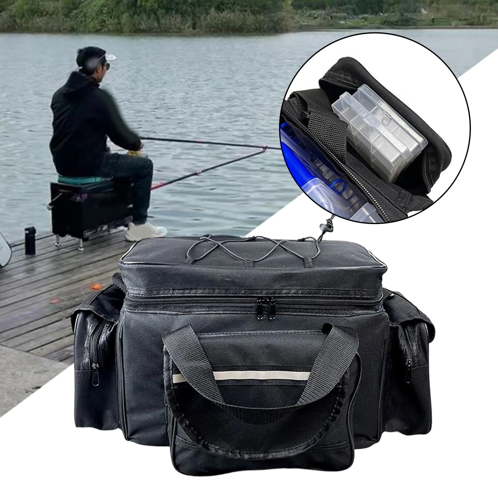 Wswqop Fishing Bag Carry Case Multipurpose Organizer Fishing Pole Reel Gear Storage Bag Black