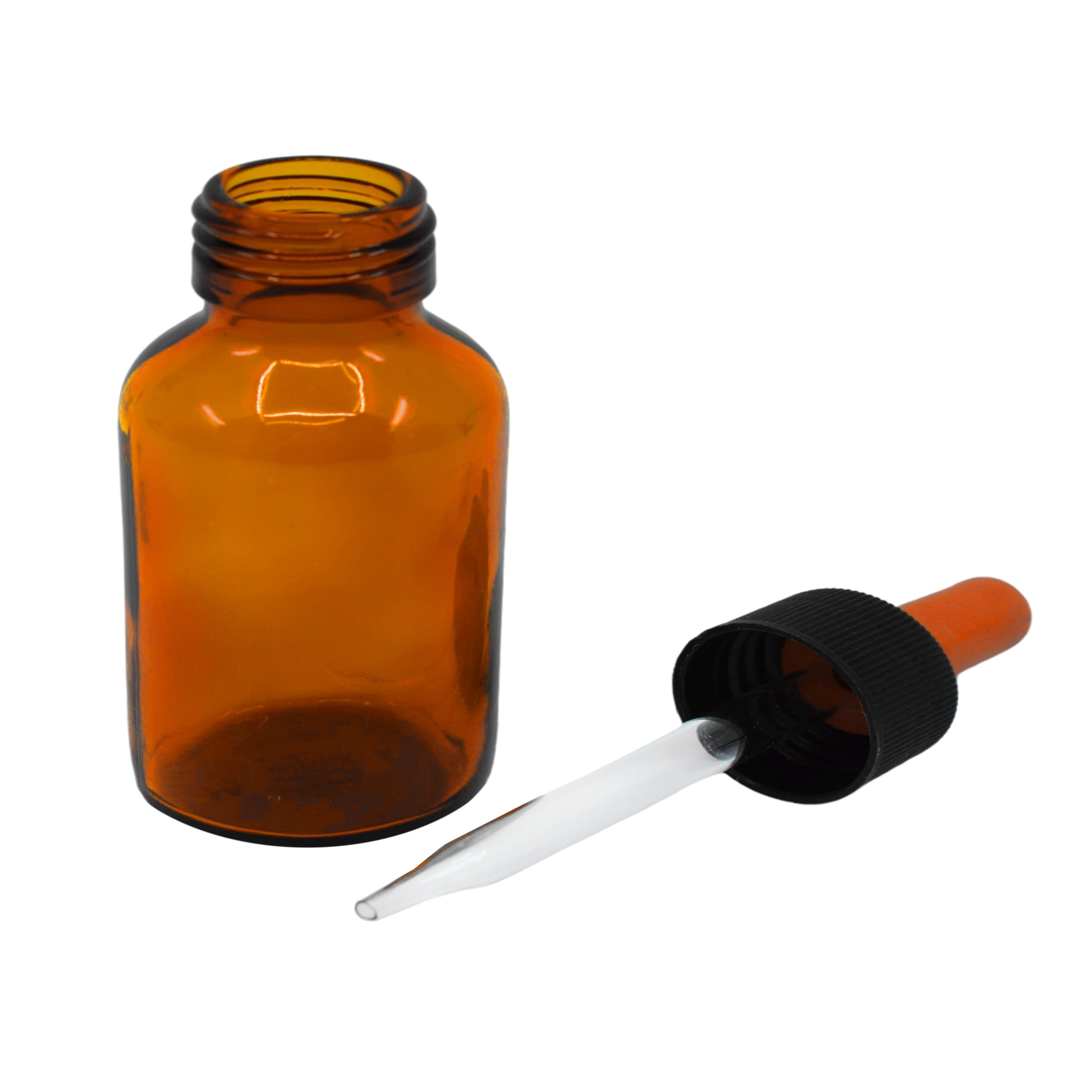 6PK Dropping Bottles, 60ml (2oz) - Amber Soda Glass - Screw Cap with Glass Dropper & Rubber Bulb - Eisco Labs