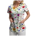 thumbnail image 7 of COMVALUE Scrub Tops Women Short Sleeve Plus Size V Neck Fun Printed Scrubs Top Medical Nursing Uniforms with Pockets (White, S), 7 of 7