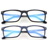2 Pairs - Blue Ray Blocking Lens Light Weight Rectangular Medium Size Frame Metal Spring Temple Computer Reading Glasses for Men for Men, Reading Glasses +2.00 With Hard Case